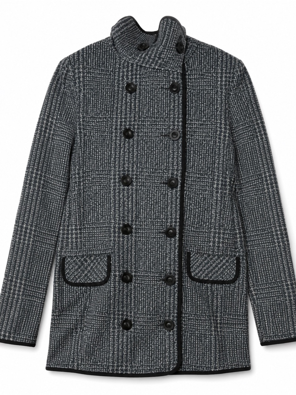 CAbi Black & Gray Tweed Double-Breasted Peacoat
